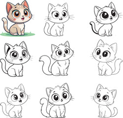 set of cat vector silhouette