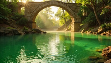 Serene bridge over tranquil green river