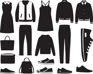 set of fashion clothes vector silhouette