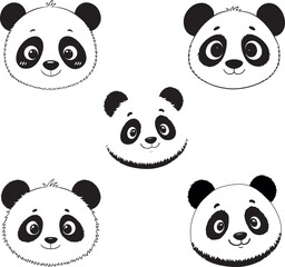 set of panda vector silhouette