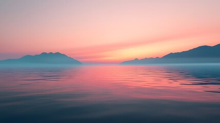 Tranquil Lake at Dawn with Vibrant Sunrise Hues and Soft Pastel Reflection