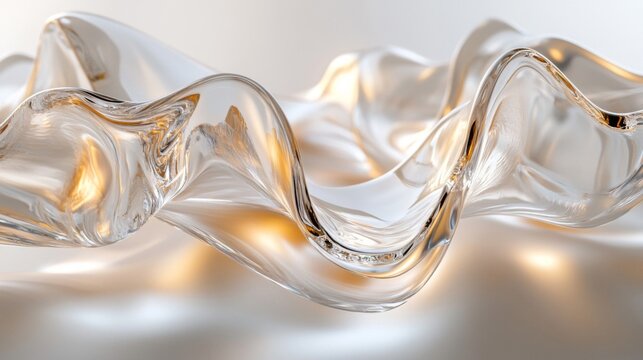 Abstract Glass Waves with Golden Light Reflection