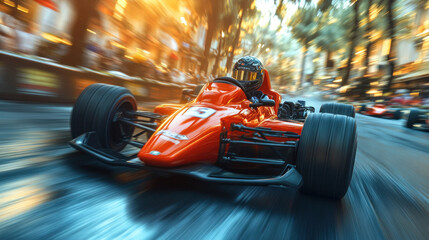 Naklejka premium Friends racing each other on go-karts, with playful competitiveness and big smiles