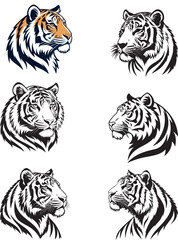 set of tiger head vector  art