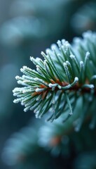 Fototapeta premium Pine needles coated with thick layer of frost, pine needle, cold weather