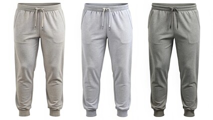 Gray sweatpants mockup in various styles for casual wear and fitness.
on white 