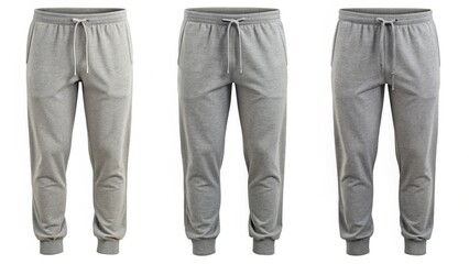 Gray sweatpants mockup in various styles for casual wear and fitness.
on white 