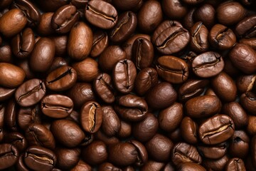 Naklejka premium Rich, aromatic roasted coffee beans create an enticing backdrop, perfect for coffee shop promotions or caffeine inspired designs