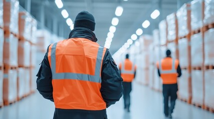 Customs Inspection Zone, cargo crates undergoing scanning and documentation, security personnel facilitating efficient transit in a streamlined environment