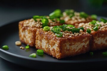 A simple dish featuring tofu topped with green onions, perfect for a quick meal or snack