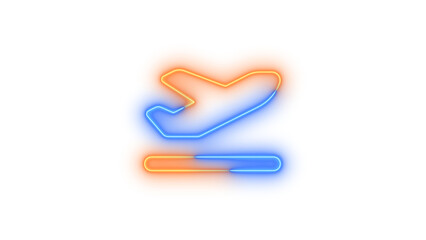 Fototapeta premium Neon plane departure icon blue brown color glowing with transparent background