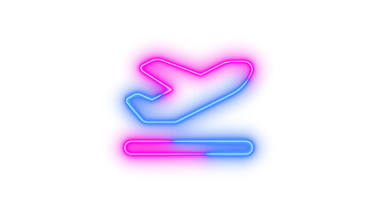 Neon plane departure icon blue pink color glowing with transparent background