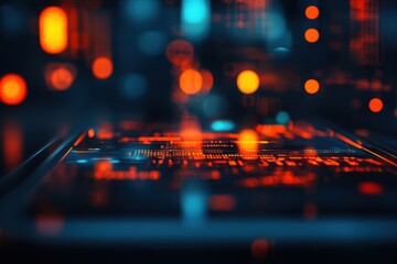 Abstract digital technology background with glowing circuits and patterns