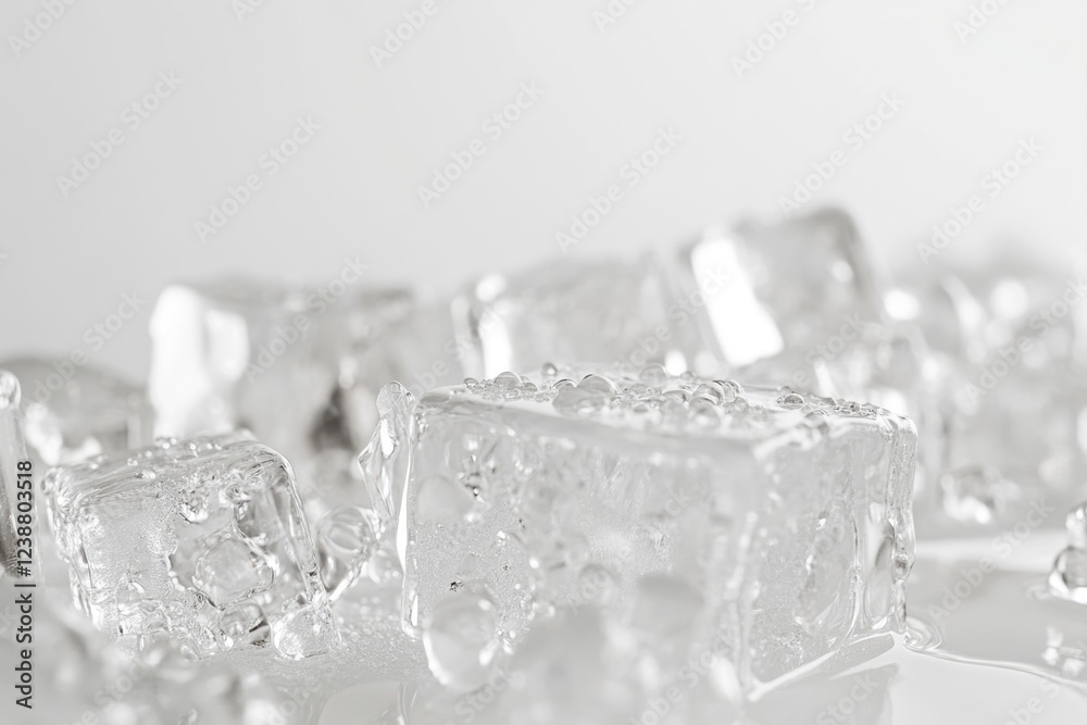 Poster A collection of ice cubes sit atop a table, ready for use in various applications