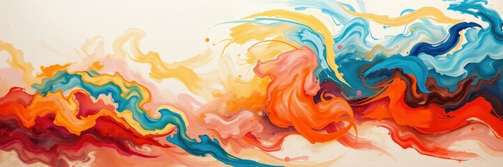 Obraz premium Swirling clouds of paint and colorful brush strokes blend together in a dynamic and textured abstract composition, abstract, explosion