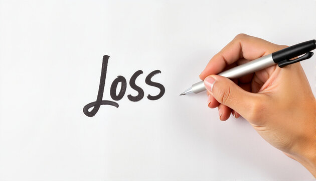 Hand writing the word Loss for blogs, websites, mental health resources, educational materials, support groups, presentations, and awareness campaigns