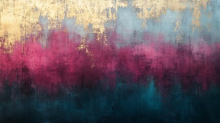 Abstract textured art gold teal crimson hues. AI Generated