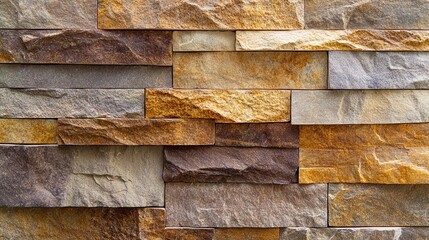 Natural stone wall texture with varying color tones of brown, beige, gray, and orange showcasing rustic design for architectural backgrounds and home decor