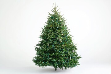 Fototapeta premium A Christmas tree decorated with blue lights set against a white background