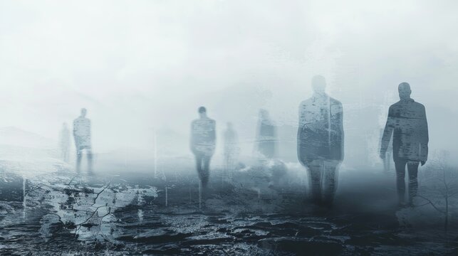 Surreal landscape of silhouettes  exploring the concept of depersonalization in art