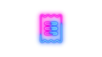 Neon receipt icon blue pink color glowing with transparent background