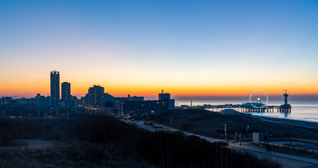 Naklejka premium Panorama of Scheveningen, the famous seaside resort in The Hague, The Netherlands