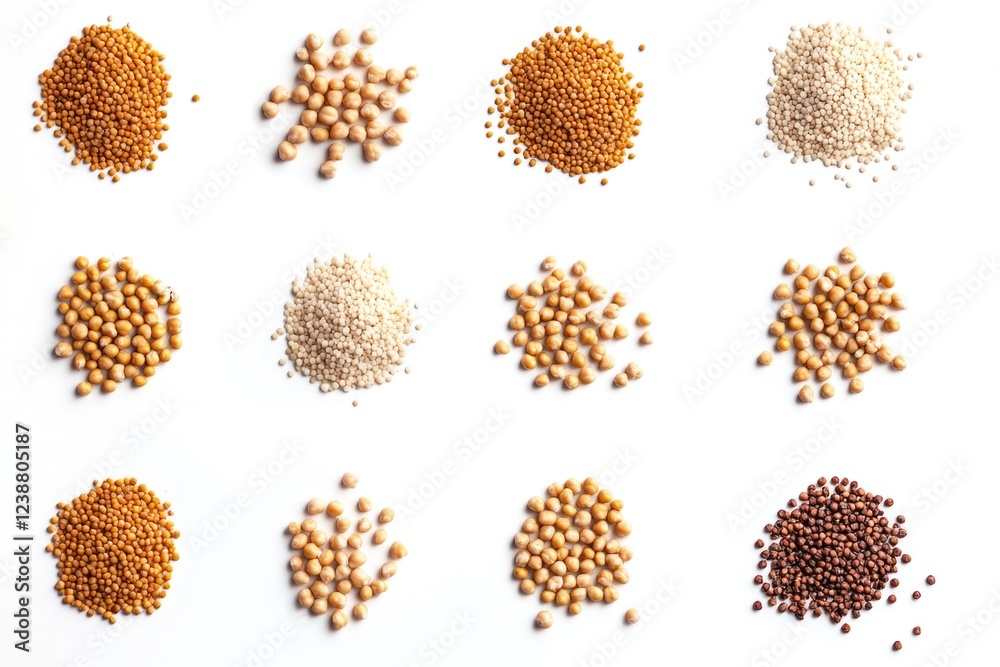 Aufkleber assortment of grains and seeds on a white background, ideal for use in food and nature-themed projec