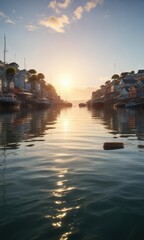Obraz premium The calm water of Brixham harbour reflects the bright sunshine, creating a sense of serenity, calm, ocean