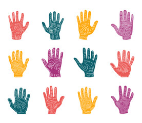 Simple Hand Sign Hand Drawn Icons Linoprint Style Trendy Illustrations On White Background Unique Minimalist Graphics Playful Drawings Artistic Symbols Handcrafted Designs Stylish