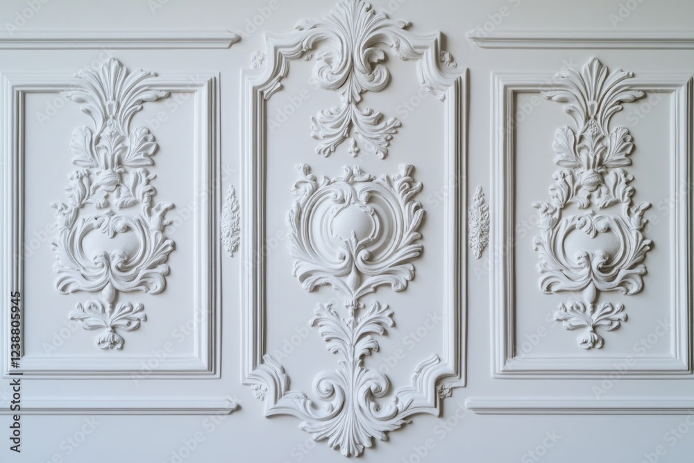 Poster close-up shot of decorative molding on a wall, suitable for use in design projects or as a texture r