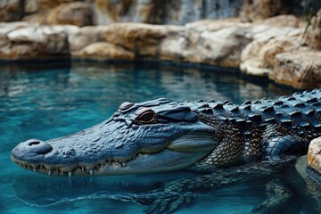 Obraz premium A large alligator swims in a pool of water