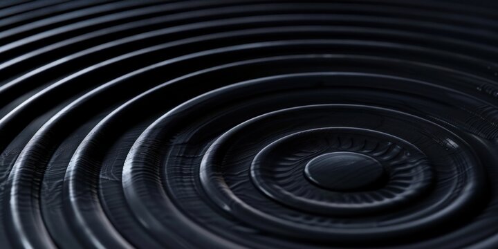 A deep black surface with minimalist, pulsating circles, Symmetrical and rhythmic composition