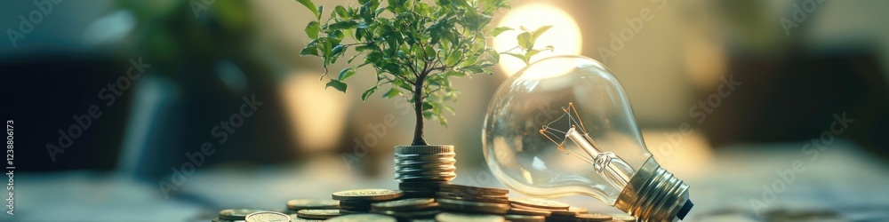 Poster a light bulb sits atop a pile of coins, highlighting the theme of value and illumination