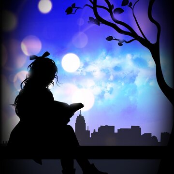 City Girl reading Book silhouette art