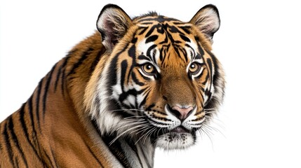 Fototapeta premium A close-up view of a tiger's face on a white background, great for wildlife or animal-related themes