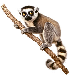 Fototapeta premium Lemur climbing on a branch wildlife digital art on a transparent background