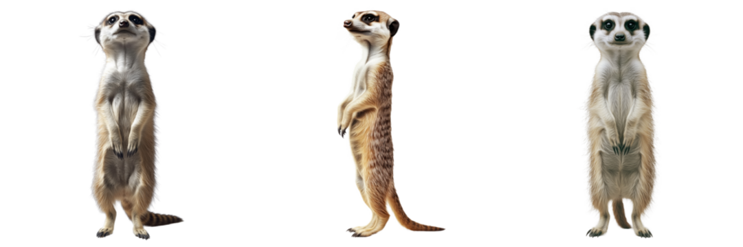Meerkats on a transparent background standing in a natural pose