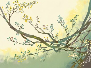Serene Spring Blossoms: An Artistic Depiction of Nature's Awakening