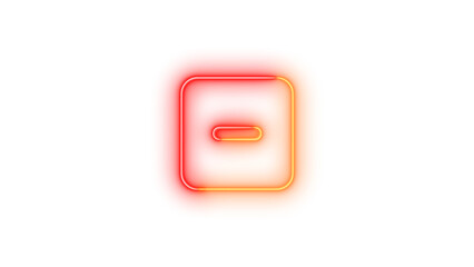 Neon square minus icon brown red color glowing with transparent background