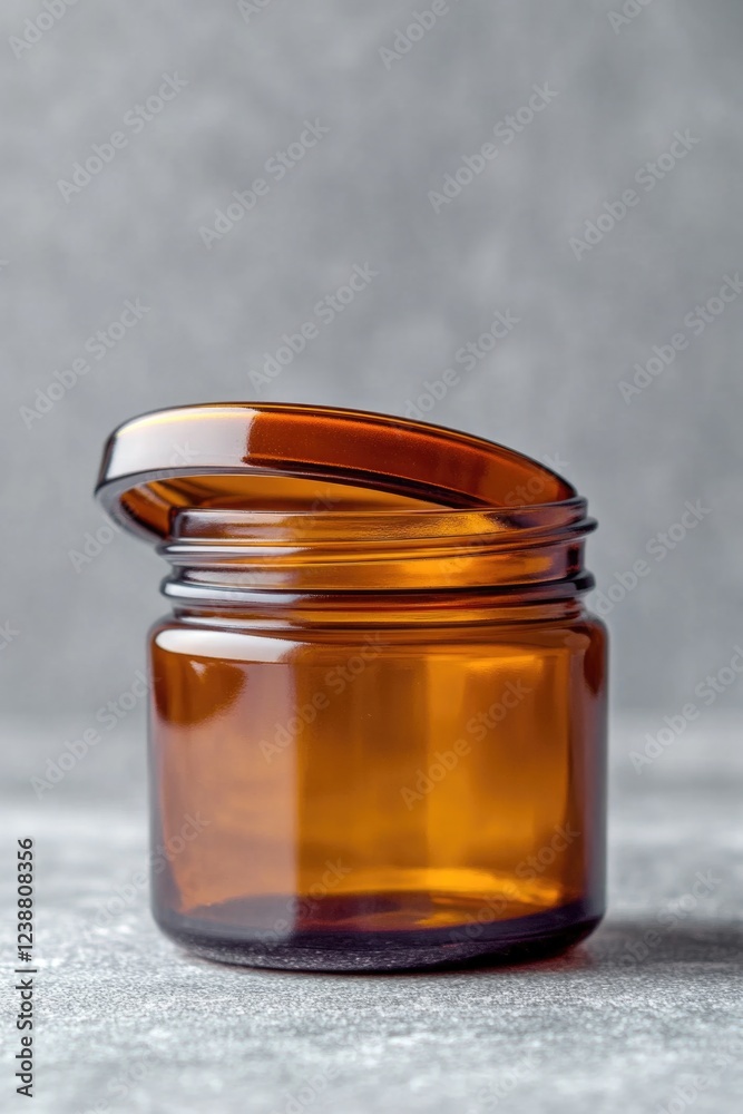 Poster a brown glass jar with a lid sits on a table, ready for use