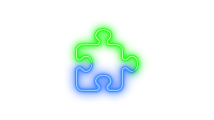 Fototapeta premium Neon puzzle piece icon blue green color glowing with transparent background