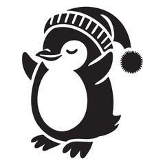 Charming Penguin Silhouette Wearing a Knitted Hat