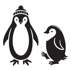 Charming Penguin Pair Silhouette Illustration