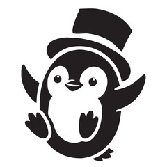 Playful Penguin in Top Hat Silhouette