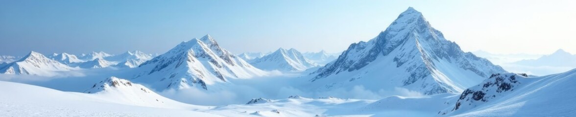 Obraz premium Icy summit with snow-covered terrain and distant mountain range, snowy, peak