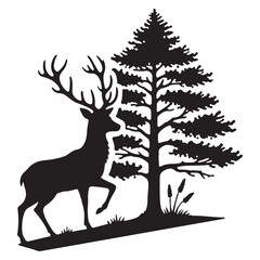 Majestic Stag and Pine Tree Silhouette Vector Art