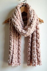 Soft and chunky knitted scarf in neutral colors, fabric, color