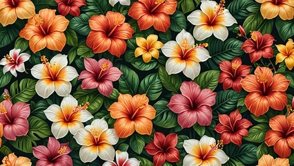 Fototapeta premium トロピカルハイビスカスの花柄｜Tropical Hibiscus Floral Pattern