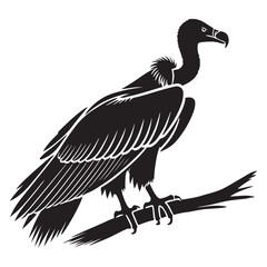 Powerful Vulture Silhouette Perched on Branch Vector