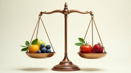 Balancing fresh fruits and vegetables on an elegant scale in harmonious composition